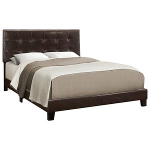 Monarch Specialties Bed Queen Size Platform Bedroom Frame Upholstered Pu Leather Look Wood Legs Brown Transitional - 1 of 4