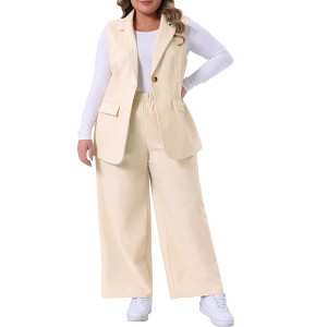 Women's Plus Size 2 Pieces Sets Linen Sleeveless Work Casual Suit Vests and Drawstring Elastic Waist Palazzo Pants - Agnes Orinda - 1 of 4