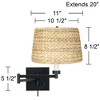 Franklin Iron Works Modern Swing Arm Wall Lamp Espresso Plug-In Light Fixture Woven Seagrass Drum Shade for Bedroom Living Room - 4 of 4