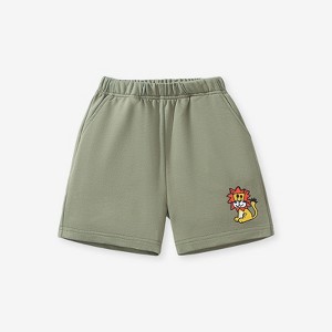 MyKids-USA Boys Solid Soft Cotton Casual Style Shorts With Cartoon Logo - 1 of 2