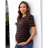Maternity Shirts Women's Casual Floral Print Tops Pregnancy Puff Short Sleeve Striped Ruched Side Tunic Top - 3 of 4
