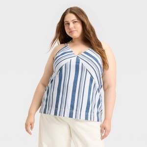 Women's Striped Denim Tank Top - Universal Thread™ Navy - 1 of 3