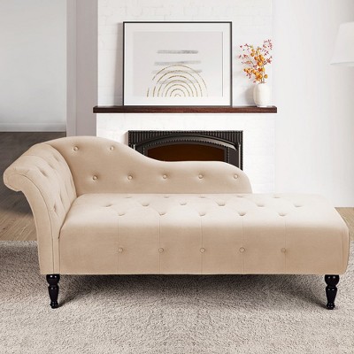 Velvet Upholstered Chaise Lounge with Rolled Arm, Upholstered Sofa Recliner Lounge Chair for Bedroom Living Room Office Room