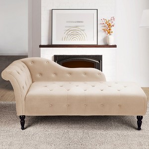 Velvet Upholstered Chaise Lounge with Rolled Arm, Upholstered Sofa Recliner Lounge Chair for Bedroom Living Room Office Room - 1 of 4