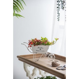 YUHAO Decorative Disressed Wheelbarrow Planter for Indoor Outdoor Home Garden Decor - 11.5"x 4"x 7",Metal,White - 1 of 4