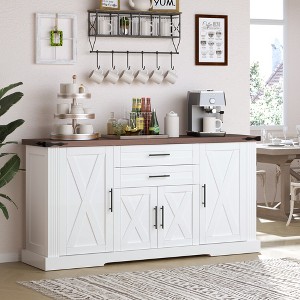 Bella Depot 63" Farmhouse Barn Door Storage Cabinet with 2 Drawers & Door Rack, Large Buffet Table Coffee Bar Cabinets with Adjustable Shelves - 1 of 4