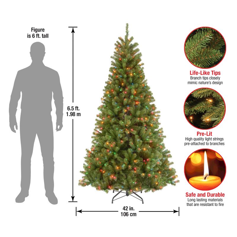 National Tree Company 6.5 ft Pre-Lit Artificial Full Christmas Tree, Green, North Valley Spruce, Multicolor Lights, Includes Stand, 6 of 8