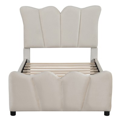 HomeRoots Beige Tufted Velvet Upholstered Twin Bed Frame
