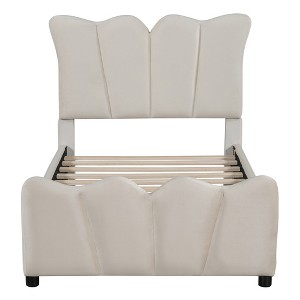 HomeRoots Beige Tufted Velvet Upholstered Twin Bed Frame - 1 of 4