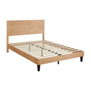 MUSEHOMEINC Mid Century Modern Solid Wood Adjustable Height Easy Assembly Durable Platform Bed with No Box Spring Needed, Queen Size - 1 of 4