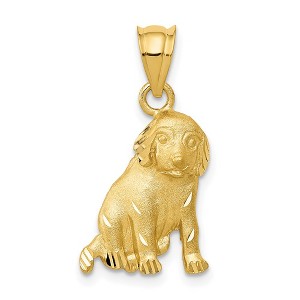 Black Bow Jewelry 14k Yellow Gold 2D Satin and Diamond Cut Dog Pendant or Charm - 1 of 4