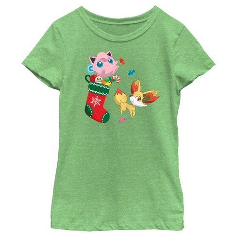 Girl's Pokemon Christmas Jigglypuff and Fennekin Stocking T-Shirt - image 1 of 4