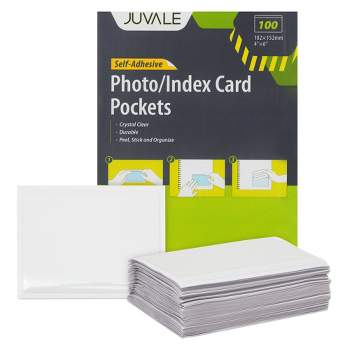 Juvale 100 Pack Top Load 4x6 Photo Sleeves with Adhesive, Index Card Holder for Office Supplies, Clear Label Pockets for Small Business