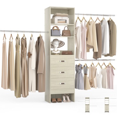 Besiost 96-In Closet Organizer with Wood Drawers,Closet System with Adjustable Hanging Rods
