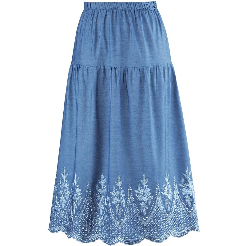 Collections Etc Embroidered Scallopdenim Skirt, 3 of 5