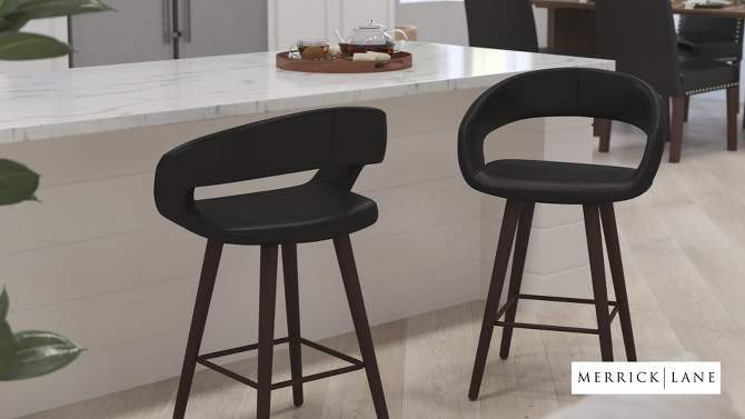 Merrick Lane 24 Inch Wood Ultramodern Bar Counter Stool With Black Upholstered Seat, 2 of 17, play video