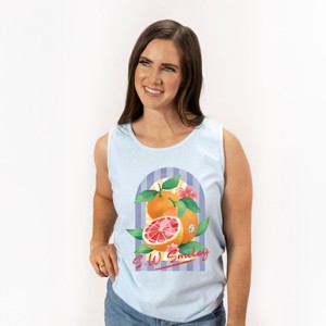 S.W.Smiley Fruits and Stripes - Women's Garment Dyed Graphic Tank Top - 1 of 4