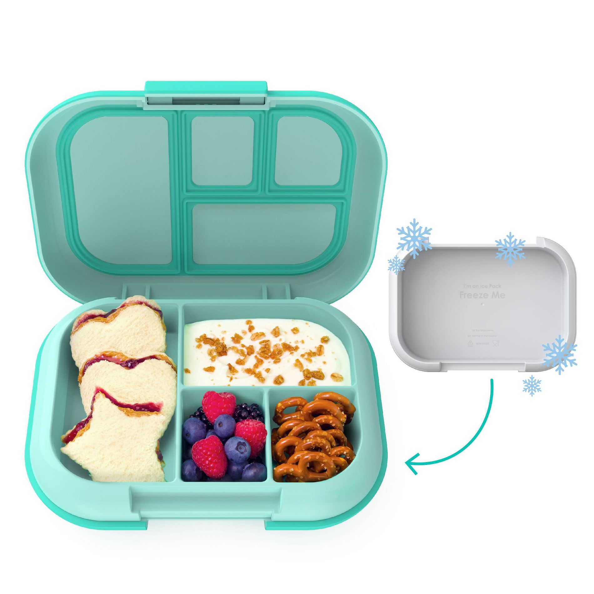 Bentgo Kids' Chill Lunch Box, Bento-Style Solution, 4 Compartments & Removable Ice Pack - Aqua