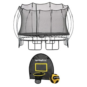 Springfree Trampoline Kids Outdoor Large Square 13 Foot Trampoline w/ Enclosure & Outdoor Jumping Basketball Game FlexrHoop Accessory, Black - 1 of 4