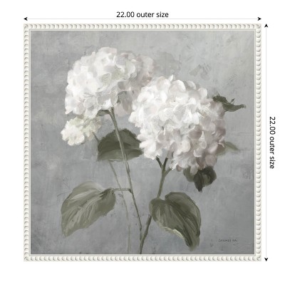 White Hydrangeas Botanical Canvas Print with Gray Background