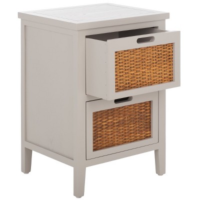 Gray Rectangular Wood End Table with Storage Drawers