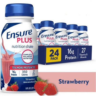 Ensure Plus Nutritional Shake, Strawberry, 8 oz, Case of 24