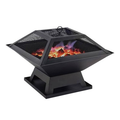 WELLFOR Square Fire Pit BBQ Portable Stove for Camping Bonfire Picnic Backyard Black
