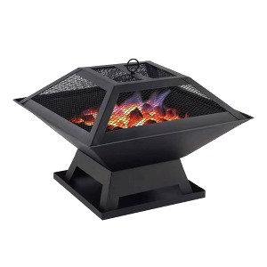 WELLFOR Square Fire Pit BBQ Portable Stove for Camping Bonfire Picnic Backyard Black - 1 of 4