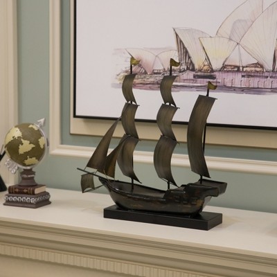 Nautical Metal Sailboat Centerpiece in Natural Finish