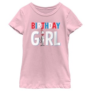 Girl's Dr. Seuss Cat in the Hat Birthday Girl  T-Shirt - Light Pink - Small - 1 of 4