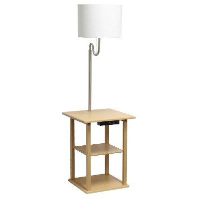 Tan 57" Modern 2-Tier End Table Floor Lamp with USB Ports