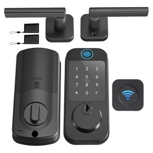 Itopfox Keyless Door Lock with Handle Set - WiFi Fingerprint Smart Locks for Front Door, App Remote Control, Digital Bluetooth Keypad Deadbolt Set - 1 of 4