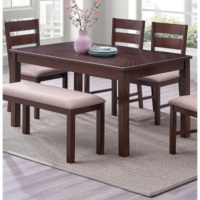 NicBex Dining Table Natural Solid Rubber Wood Rectangle Dining Table for Dining Room