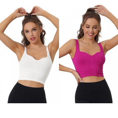 Allegra K Women's Slim-Fit Ribbed Workout Sleeveless Plunge Sports Camisoles 2 Packs
