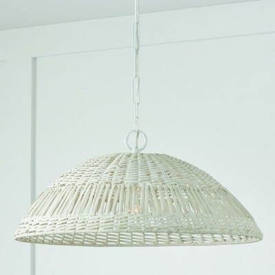 Naomi Chalk White Hand-Woven Rattan 1-Light Pendant
