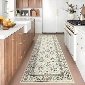 Washable Area Rugs Floral Carpet with Non-Slip Backing - 1 of 4