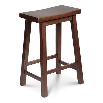 PJ Wood Classic Modern Solid Wood 24 Inch Tall Backless Saddle-Seat Easy Assemble Counter Stool for All Occasions, Walnut (1 Piece)