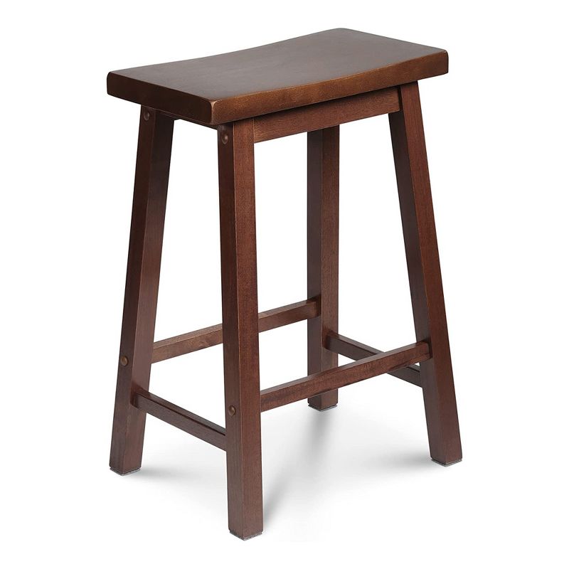 PJ Wood Classic Modern Solid Wood 24 Inch Tall Backless Saddle-Seat Easy Assemble Counter Stool for All Occasions, Walnut (1 Piece), 1 of 7
