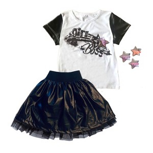 Mi Amore Gigi Little and Big Girls Graphic Interchangeable 3D Star Top & Faux Leather Skirt Set - 1 of 3