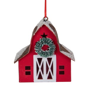 Northlight 3.5" Red Barn with Snowy Roof Christmas Ornament - 1 of 4