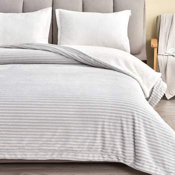 Twin Cozy Corduroy Plush with Shearling Reverse Bed Blanket Light Gray - Isla Jade