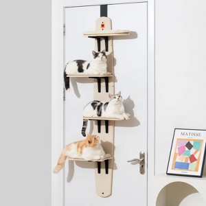 Mewoofun Pet Toy Door Mounted Cat Tree and Climber, with Cat Shelves, Cat Ladder and Removable Soft Mat, 4 Levels, Brown, 16.54"*8.46"*7.68" - 1 of 4