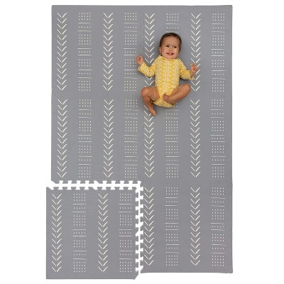 Image of CHILDLIKE BEHAVIOR 72" x 48" Baby Crawling Play Mat With Interlocking Floor Tiles, X-Large- Grey