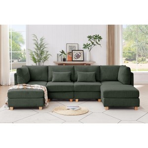 MYINDA Corduroy Sectional Couch with Ottoman Chaise, L Shaped 4-seat Sofa for Living Room, Apartment, Lounge - 1 of 4