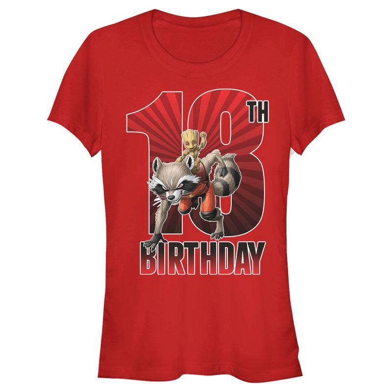 Junior's Marvel Rocket and Baby Groot 18th Birthday T-Shirt, 1 of 5