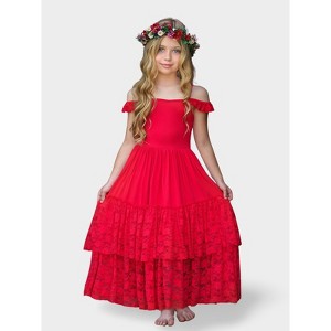 Ruby Red Tiered Lace Ruffle Maxi Dress Mia Belle Girls - 1 of 4