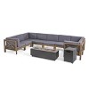 Christopher Knight Home Dick U Shape Outdoor 10 Piece Acacia Wood Sectional Set with Fire Pit and Side Table - 2 of 4