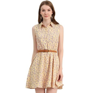 INSPIRE CHIC Women's Floral Sleeveless Half Placket Mini Belted Summer Dress - 1 of 4
