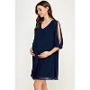 Hello Miz Women's Swiss Dot V Neck Split Sleeve Maternity Dress - 2 of 4