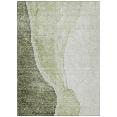 Olive Green And Beige Abstract Washable Indoor Outdoor Area Rug